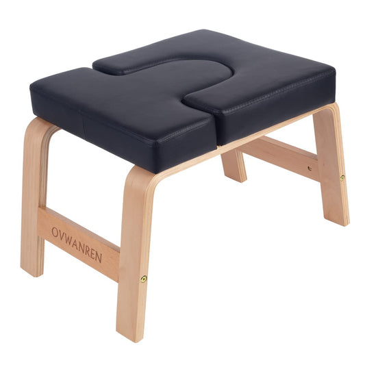 ovwanren Yoga Headstand Bench- Stand Yoga Chair for Family, Gym - Wood and PU Pads - Relieve Fatigue and Build Up Body (black)
