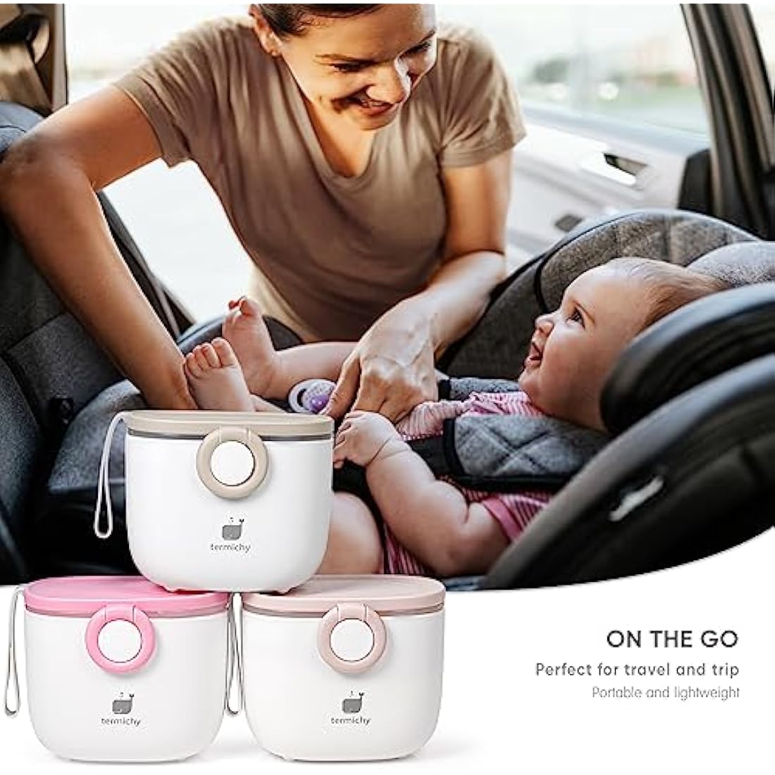Termichy Milk Powder Dispenser Baby Milk Powder Dispenser, 250 g Airtight Portable Milk Powder Container for Travel, with Scraper and Spoon (Khaki, 1 Piece)