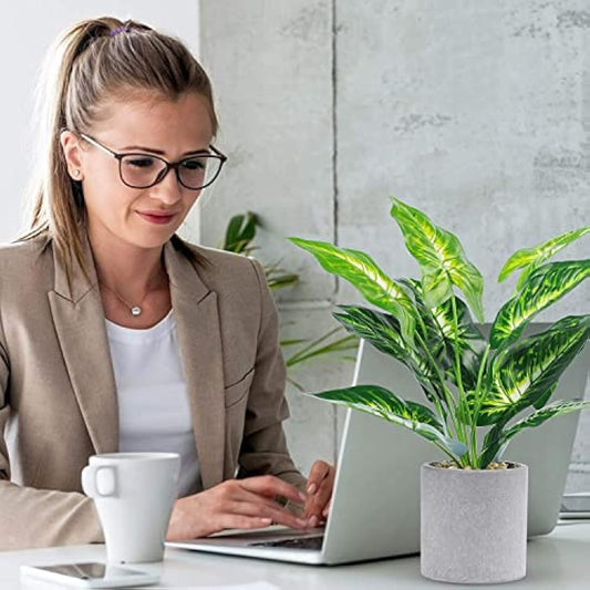 Dremisland 2pcs Fake Plants Artificial Monstera Plants in Pot 16" Tall Artificial Potted Plant with Grey Pot Faux Foliage Greenery Plant for Office Desk Shelf Table Bathroom Bedroom Indoor Décor
