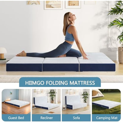 Hiimgo Folding Mattress, 15cm Single with Portable Pillow and Storage Bag, Memory Foam Mattress for Travel, Camping, Guest and Home(90x190x15cm)