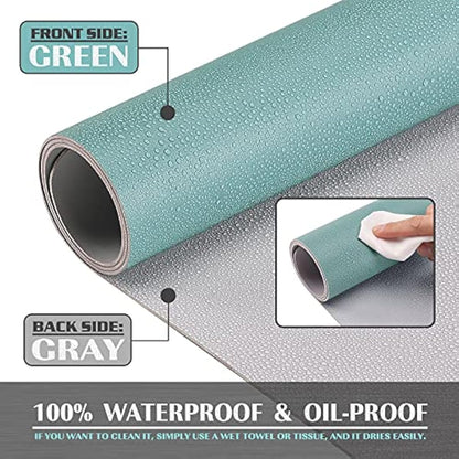 K KNODEL Small Office Leather Desk Mat, Mouse and Keyboard Pad, Computer and Laptop Mat, Desktop Protector and Cover, Writing Pad and Blotter (60x35cm, Green)