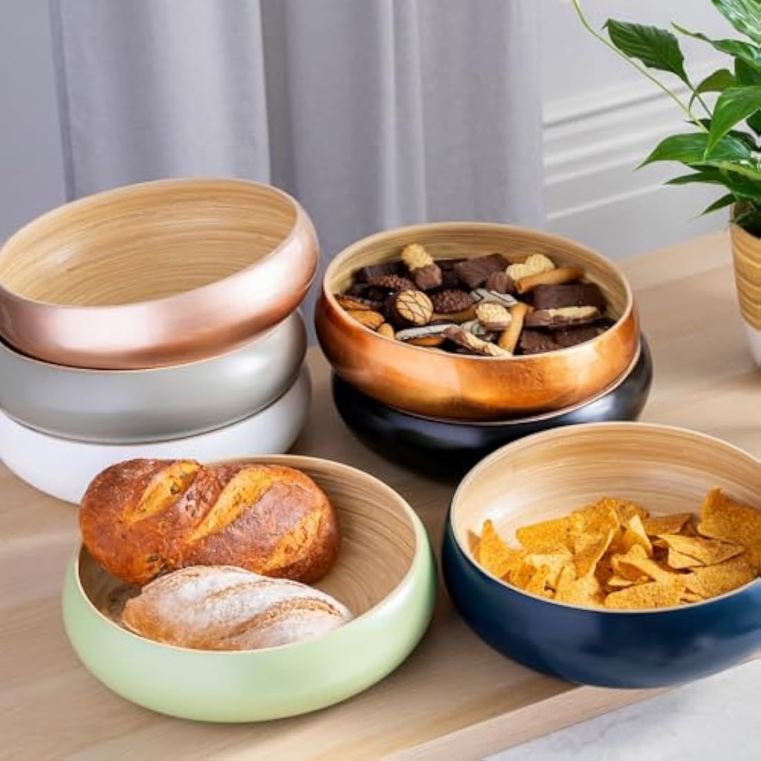 Dehaus® Large Stylish Bamboo Fruit Bowl - 30cm, Black - Wooden Salad Serving Bowl - Fruit Basket for Kitchen or Bread Basket - Table Centrepiece Decoration - Home & Kitchen Tableware Accessories