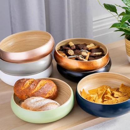 Dehaus® Large Stylish Bamboo Fruit Bowl - 30cm, White - Wooden Salad Serving Bowl - Fruit Basket for Kitchen or Bread Basket - Table Centrepiece Decoration - Home & Kitchen Tableware Accessories
