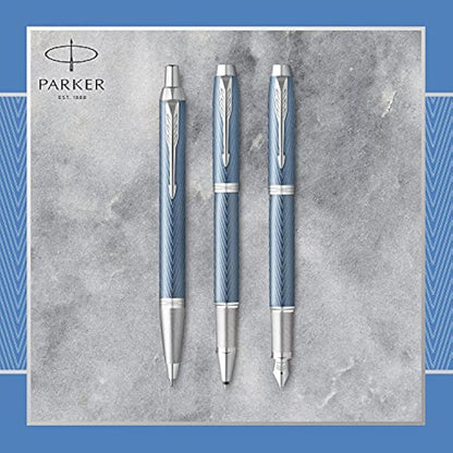 Parker IM Ballpoint Pen | Premium Blue Grey with Chrome Trim | Medium Point with Blue Ink Refill | Gift Box