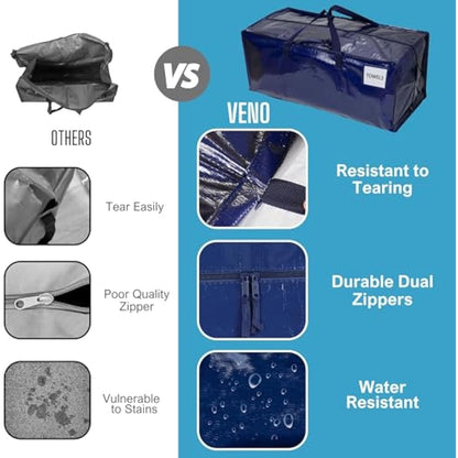 VENO 4 Pack Moving Bags Heavy-Duty Extra Large W/Backpack Straps, Moving House Essentials, Strong Handles & Zips, Clothes Storage, Packing, Laundry Bags, Reusable and Sustainable (Blue, 4 Pack)