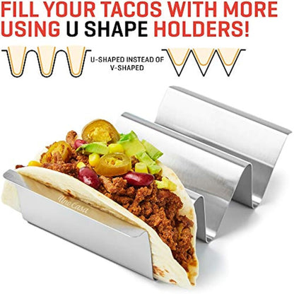 Uno Casa Taco Holders Set of 6 - Metal Holder for Taco Shells - Durable Stand for U-Shaped Rack - Perfect for Serving, Baking, and Grilling - Includes Recipe Book for Delicious Mexican Creations