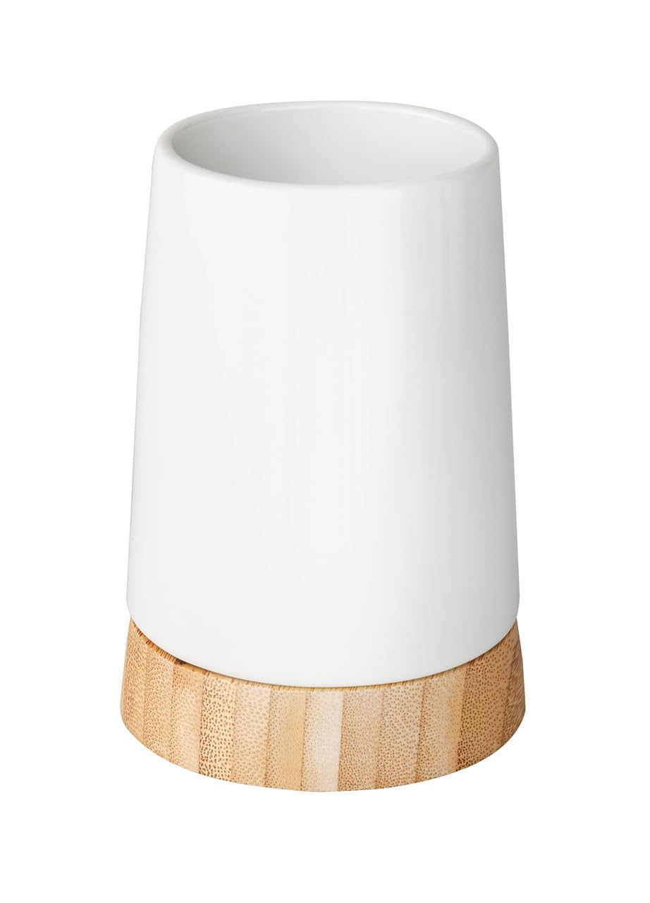 Wenko 17675100 Toothbrush tumbler Bamboo, Ceramic, 8 x 11.6 x 8 cm, White