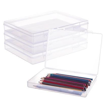 BENECREAT 22.5x16.5x3.3cm 4 Pack Rectangle Clear Plastic Storage Containers Large Box Case with Flip-Up Lids for Small Items, Notebook, Pen