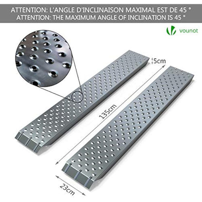 VOUNOT Loading Ramps, 2 Steel Ramps Heavy Duty for Van, Lawnmower, ATV, Quad Motorcycle, 400 kg Max Loading, 135 x 23 cm