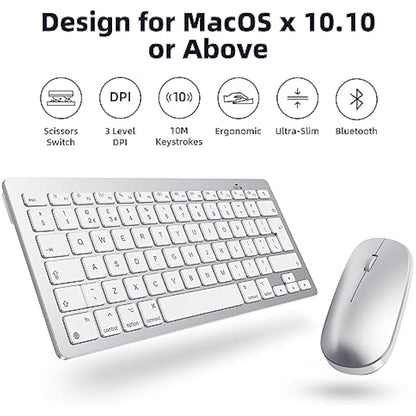 Bluetooth Keyboard and Mouse Set for Mac, OMOTON Ultra-Slim Wireless Keyboard and Mouse Combo for Apple Mac, MacBook Pro/Air, iMac, Mac Mini,Battery-powered, QWERTY UK Layout, Silver