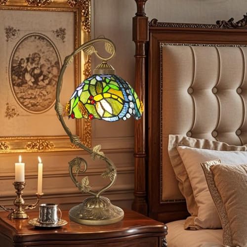 Ppbmocw Tiffany Dragonfly Lamp,21x11x8 inches Stained Glass Lamp with Three-Color Dimming for Bedside Table,Antique Office,As A Gift to Family and Friends