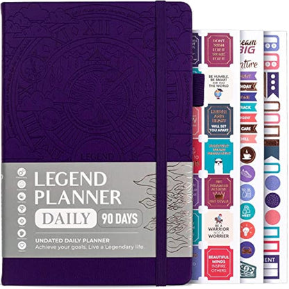 Legend Planner Daily for 3 Months – Undated Monthly Weekly & Daily Planner to Hit Goals. Organizer & Productivity Journal, A5 (Dark Purple)