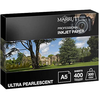 Marrutt 300gsm Ultra Pearlescent Hi-White Inkjet Photo Paper: A5-400 Sheets