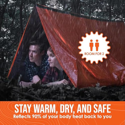 Go Time Gear Survival Life Tent • 2 Person Mylar Emergency Shelter Tube Tent + Paracord • All-Weather Protection for Camping, Hiking, & Survival Kits • Includes Emergency Whistle