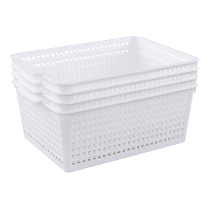 Obstnny Rectangular Storage Baskets Set of 4, Plastic Organiser Basket Box