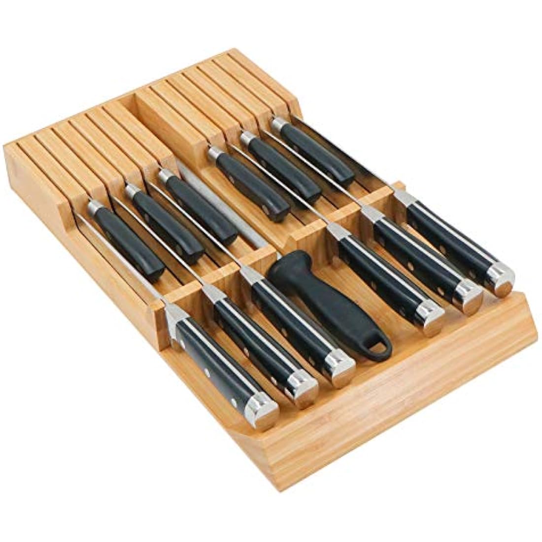 Utoplike in-Drawer Knife Block Bamboo Kitchen Knife Drawer Organiser, Large Handle Steak Knife Holder(Without Knives),12 Knives Storage
