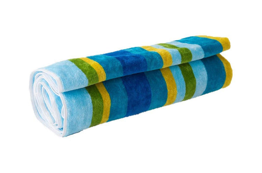 Lex's Linens Striped Velour/Towelling 100% Cotton Beach Towels (Blue, Green & Ochre, 1)