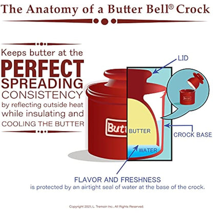 Butter Bell - The Original Butter Bell Crock by L Tremain, a Countertop French Ceramic Butter Dish Keeper for Spreadable Butter, Café Matte Collection, Stone