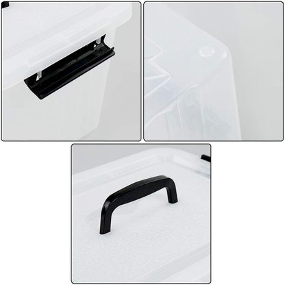 Asking 10 L Clear Plastic Storage Lidded Boxes with Black Handles/Latch, Pack of 6