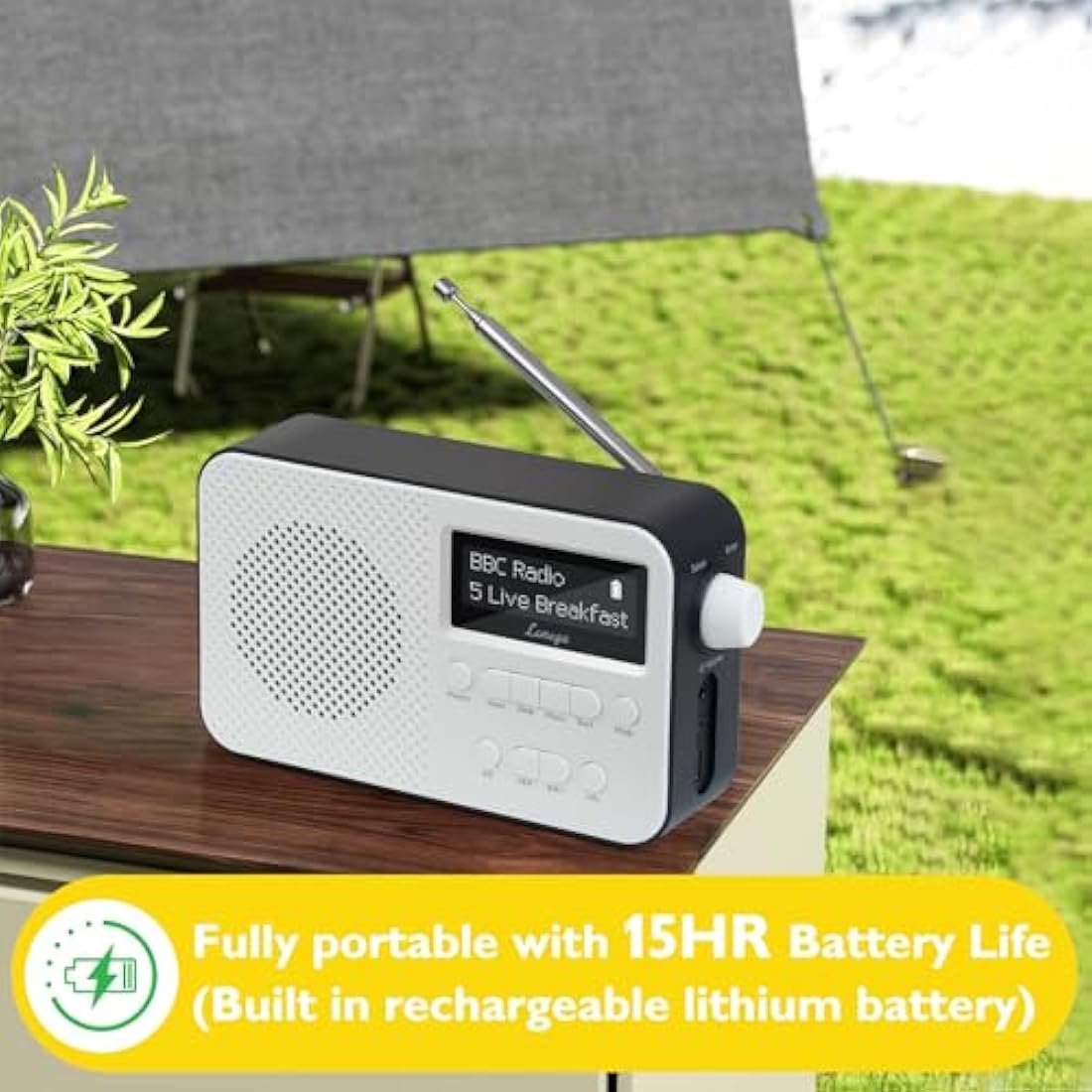 DAB Radio with Bluetooth | Digital Radios Mains and Battery | Rechargeable Battery 15HR Playback | Alarm Clock | FM Radio,40 Presets,Headphone Jack | Bluetooth 5.3 I LEMEGA PR2-Max Black