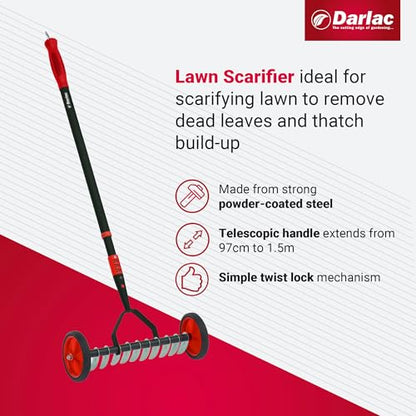 Darlac Lawn Scarifier ? For Lawn Care & Maintenance ? Made From Strong Powder-Coated Steel ? Telescopic Handle Adjusts to Suit Height ? Extends 97cm