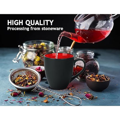 MIAMIO - 6 x 350 ml Stoneware Coffee Mug/Cup Set - Le Papillon Collection (Red)