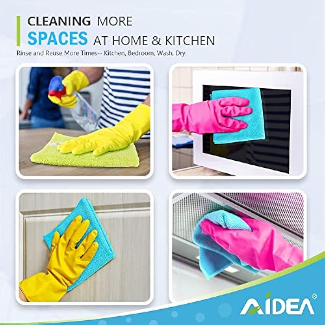 AIDEA Microfibre Cleaning Cloths Pack of 100, Multifunctional Reusable Microfibre Cleaning Towels, Lint Free Streak Free Washable Cloth Duster for House, Kitchen, Car, Motorbike, Windows 30 x30 cm