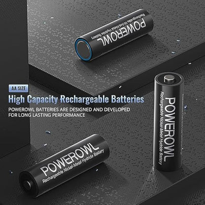 POWEROWL Rechargeable AA Batteries 2800mAh, Wide Temperature Range Battery, Excellent Performance for Solar Garden Lights, Battery String Lights, Outdoor Devices - Recharge Universal (20 Count)