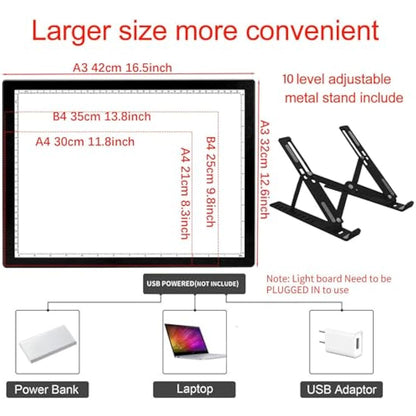 DONPODER Light Pad for Diamond Painting,5500 Lux Super Bright Diamond Art Light Board with Stand, 10 Level Stepless/Step Dimming Light Box for tracing,Artists,Drawing,Sketching,Animation（42 * 32cm
