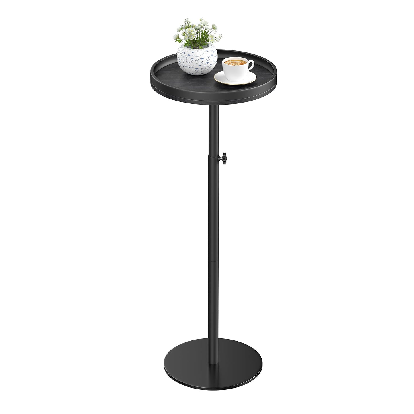 KEENSUNI Round Side Table,Small Round Coffee Table,End Table with Marble Pedestal Side Table for Small Space, Living Room,Bedroom,Sofa Couch (Black)
