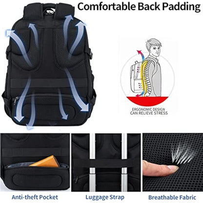 VANKEAN 17.3'' Travel Laptop Backpack TSA Friendly, Water Resistant Anti Theft Extra Large Backpack with RFID Pockets College Backpacks with USB Port for Men Women School Business Work Bag, Black