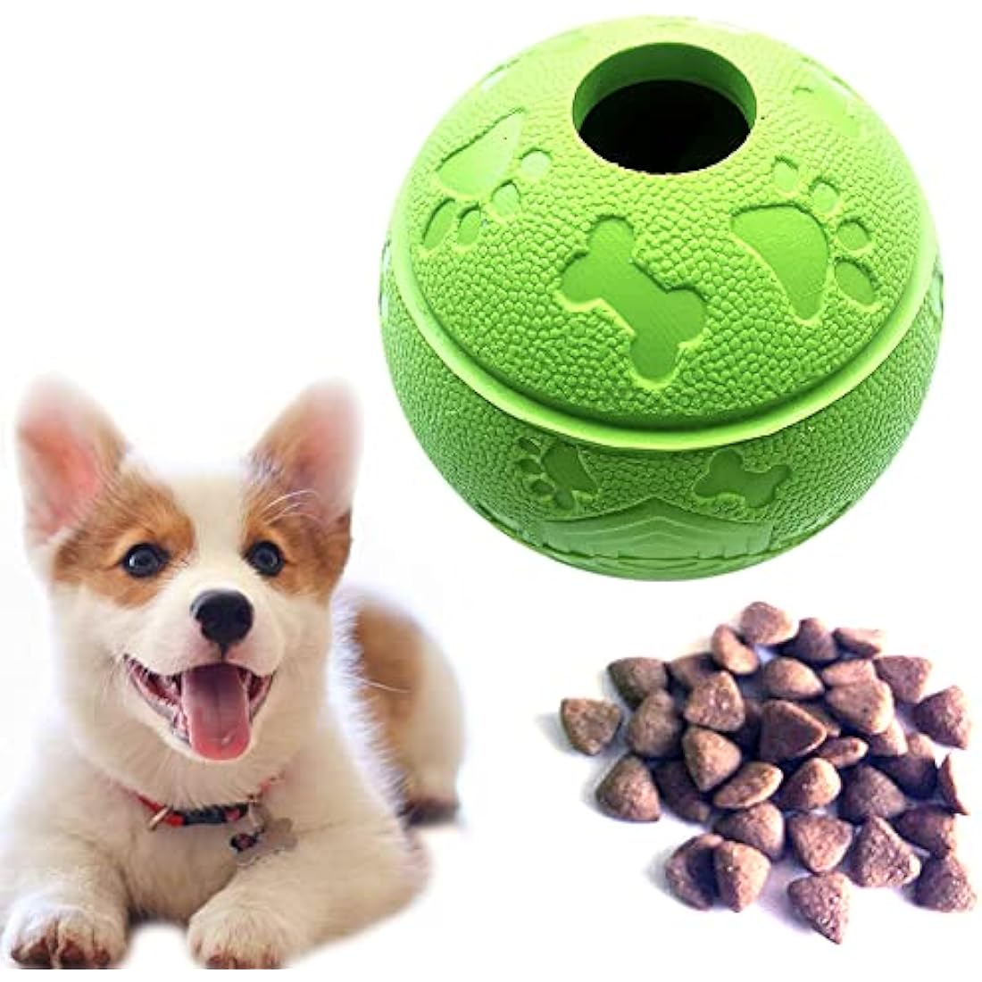 Feixun Dog Treat Toy Ball, Dog Rubber Food Ball, Interactive Dog Toy, Pack of 2(1*Blue+1*Green) 8.1cm