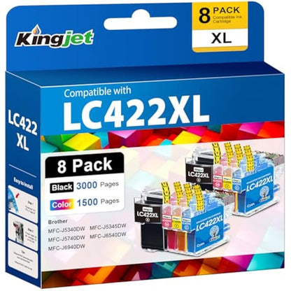 KINGJET LC422XL Ink Cartridges for Brother LC422XL LC422 LC-422XLVAL Ink Cartridges Multipack for Brother MFC-J5340DW MFC-J5345DW MFC-J5740DW MFC-J6540DW MFC-J6940DW Printer, 8 Pack