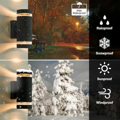 LMP Outdoor Wall Lights Mains Powered, Up Down Outside Lights Black, IP65 External LED Front Door Lamp Porch Light Electric, Exterior GU10 Round Lighting Sconce Wall Mounted for House