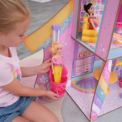KidKraft Candy Castle Wooden Dolls House with Furniture and Accessories, Play Set with Llama Unicorn Figurine, Ice cream Cone Lift and Gummy Bear Chair for Dolls, Kids' Toys, 20242