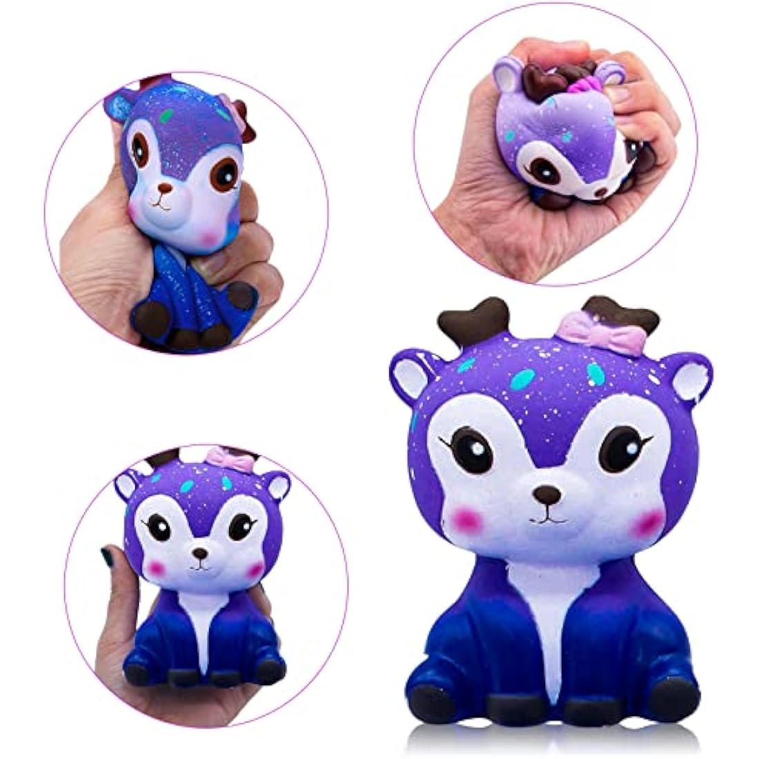 Squishies Toys, hirsrian Slow Rising Squishy Toys Galaxy Jumbo Squishies Scented Stress Relief Squeeze Pack Include Deer Tooth Panda Unicorn for Kids Adults