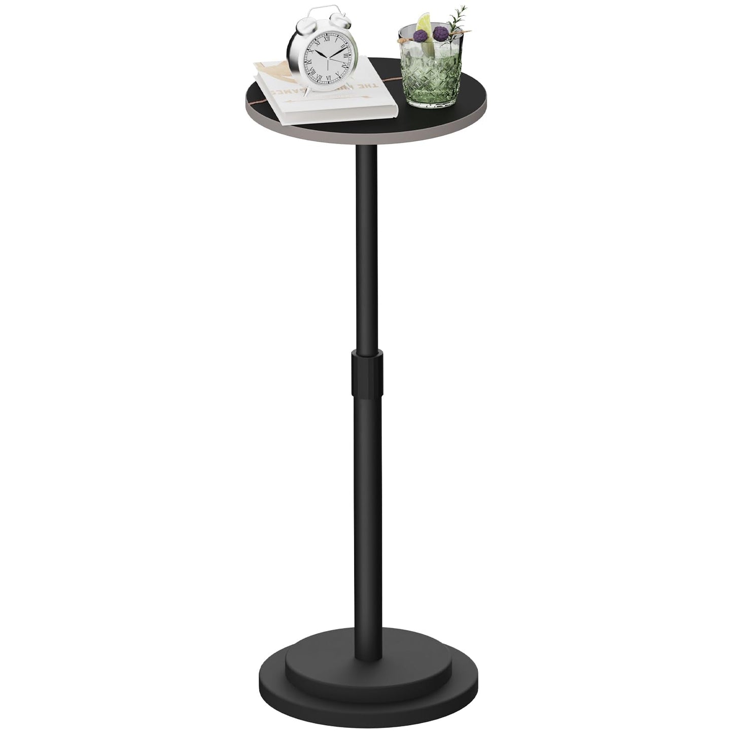 GUOHNHE Round Side Table, Height Adjustable Pedestal Stand, 1 Pack, Black