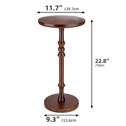 Lampaggio Round Side Table for Small Spaces, Drink Table with Oak Wood Pedestal Base, Modern Accent End Table or Nightstand for Living Room, Bedroom