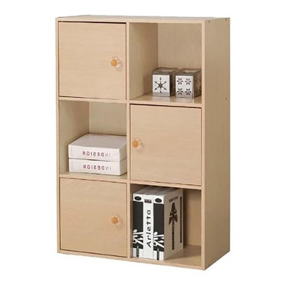 Furinno PASIR Book Shelf, 6-Cube Bookshelf, 3 Door Cube Storage Organizer with Round Handle, 9.4 x 23.6 x 31.5, for Living Room, Bedroom, Home Office