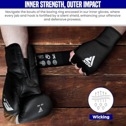 RDX Boxing Hand Wraps Inner Gloves for Punching - Half Finger Elasticated Bandages under Mitts Fist Protection - Great for MMA, Muay Thai, Kickboxing, Martial Arts Training, Combat Sports