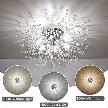 Rayofly Modern Crystal Ceiling Lights for Living Room, Chrome Fireworks K9 Crystals Chandeliers Fittings, 6 G9 LED, Chandelier Ceiling Pendant Lights for Bedroom, Dining Room, Hallway