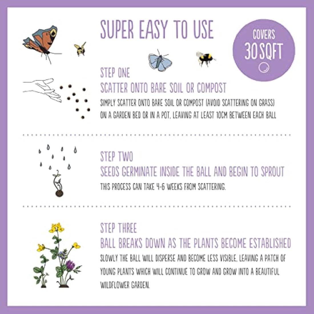 SEEDBALL Butterfly Mix Seed Bombs (Wild Flower Tin) - 20 Seed Balls Per Pack | Eco Friendly British Wildflower Seeds | Clay Protected Seed Bomb for Butterflies – A Mix of Purple, Pink & Blue Flowers