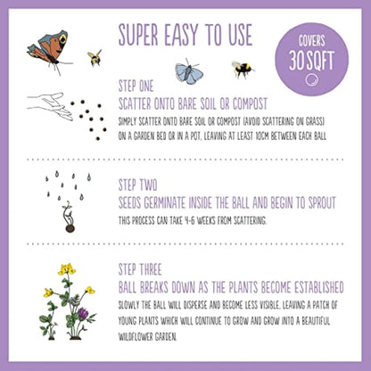 SEEDBALL Butterfly Mix Seed Bombs (Wild Flower Tin) - 20 Seed Balls Per Pack | Eco Friendly British Wildflower Seeds | Clay Protected Seed Bomb for Butterflies – A Mix of Purple, Pink & Blue Flowers