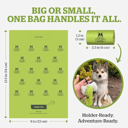 Pogi’s Dog Poo Bags – Biodegradable, Ultra Thick, Leak-Proof, Powder Fresh Scent, 150 Bags (10 Rolls)