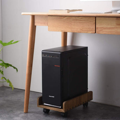 KIRIGEN Wooden CPU Stand PC Cart for ATX Tower, Adjustable Computer Tower Stand with Locking Caster Wheels, Solid Wood Mobile Desktop Case Holder