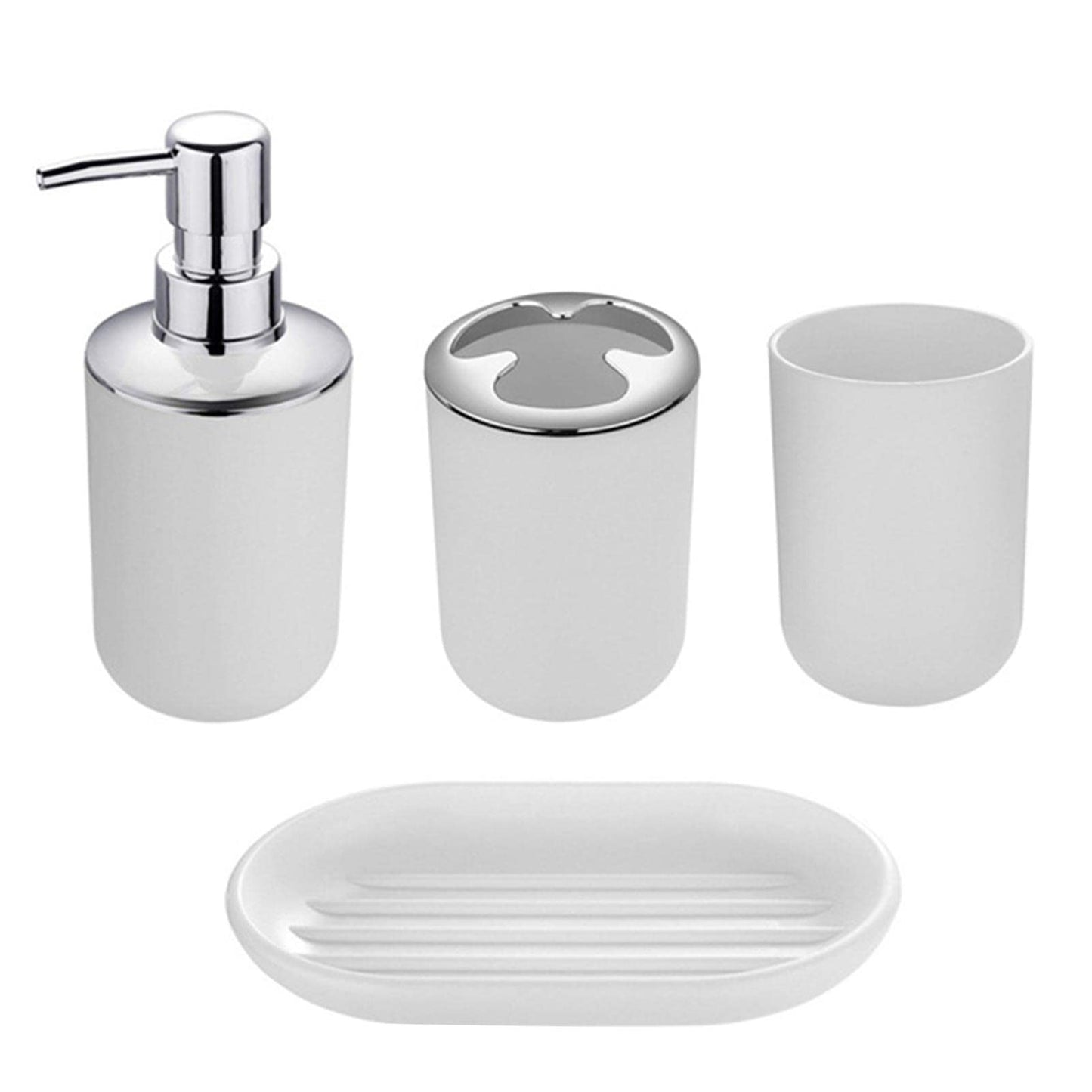 4pcs Bathroom Accessories Set, Toothbrush Holder Tooth Mug Soap Dish Liquid Bottle Bathroom Set Shower Countertop Vanity Organizer(White)