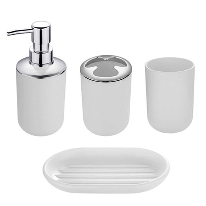 4pcs Bathroom Accessories Set, Toothbrush Holder Tooth Mug Soap Dish Liquid Bottle Bathroom Set Shower Countertop Vanity Organizer(White)