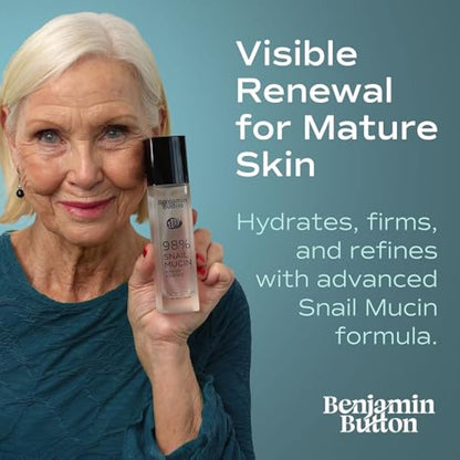 98% Snail Mucin Serum - Benjamin Button® | Hydrating, Anti-Aging, & Brightening with Hyaluronic Acid, Niacinamide, Green Tea, Aloe Vera | Ideal for Sensitive Skin & All Skin Types