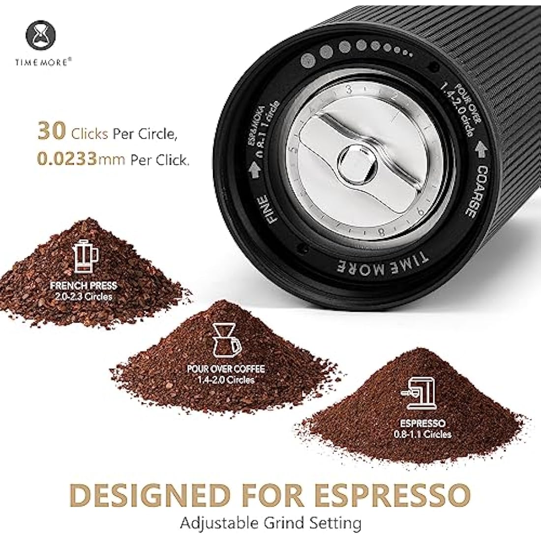 TIMEMORE Chestnut C3 ESP PRO Coffee Grinder Manual, Upgrade Integrated All-Metal Body, Hand Coffee Grinder with Folding Handle, for Espresso to French Press, Black