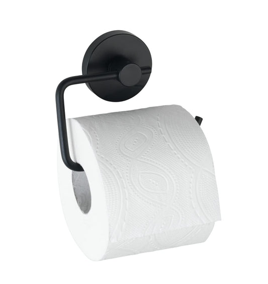 WENKO Vacuum-Loc Milazzo Black Toilet Roll Holder, No Drilling Required, Steel, 13.5 x 10.5 x 3.7 cm